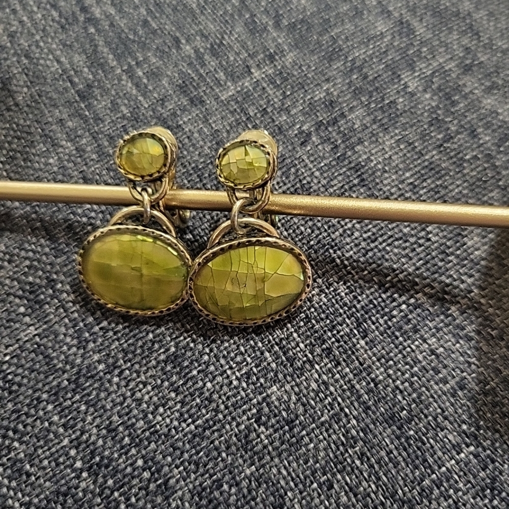Monet Signed Vintage Green Clip On Earrings